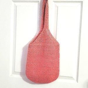 Capelli Bubble Gum Pink Boho Paper Straw Bucket Tote Bag